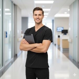 Life Threads Antimicrobial Scrub Top Black Large Medical Nursing Healthcare Mens